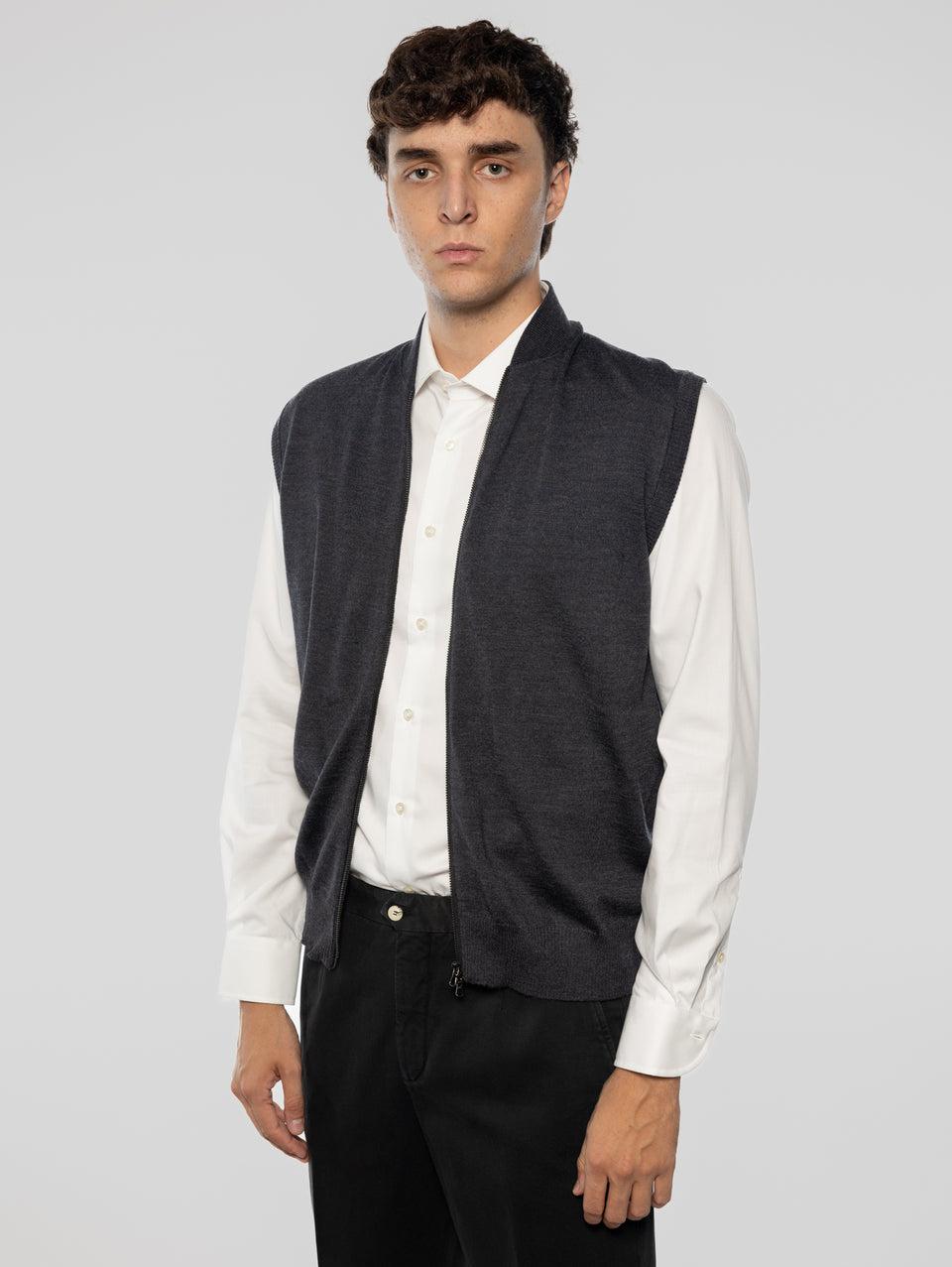 ALPHA STUDIO Gilet in Lana taglio Bomber Antracite In Vendita