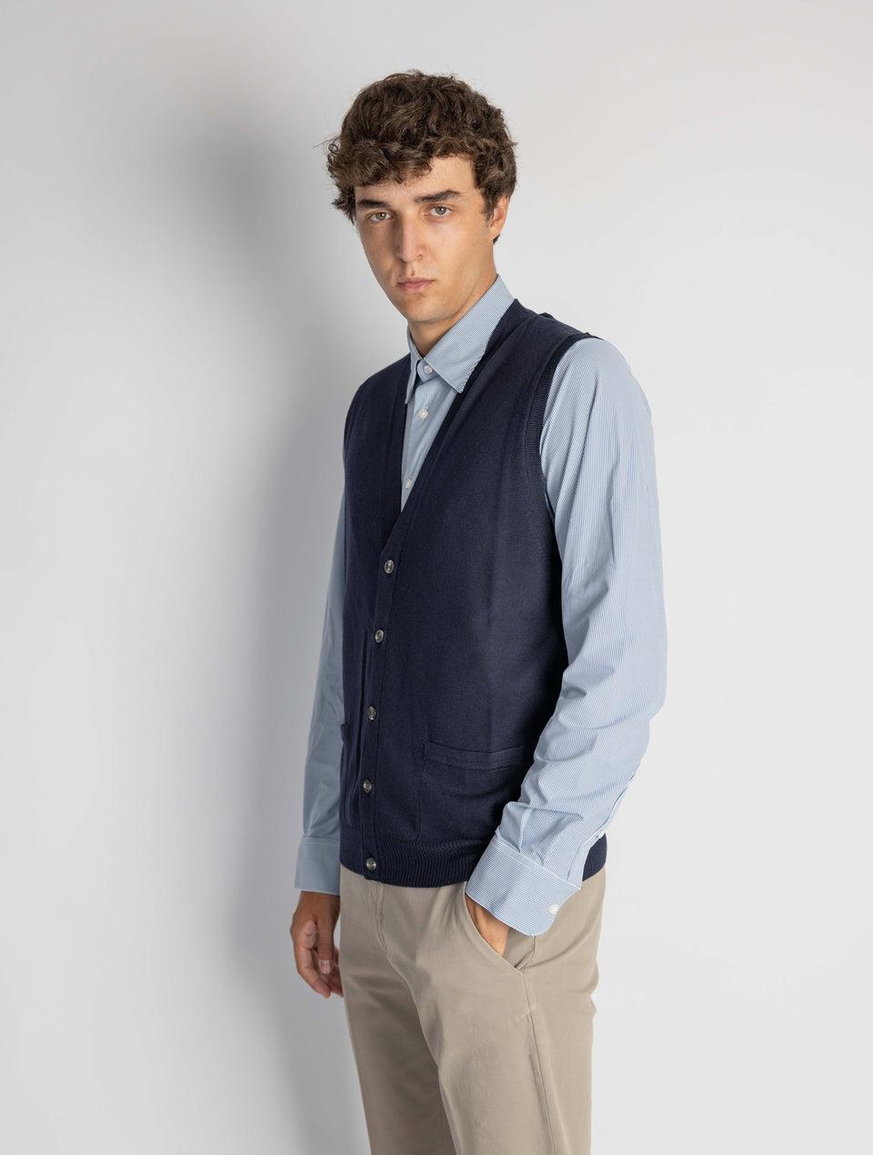 ALPHA STUDIO Gilet con Scollo a V Blu Saldi