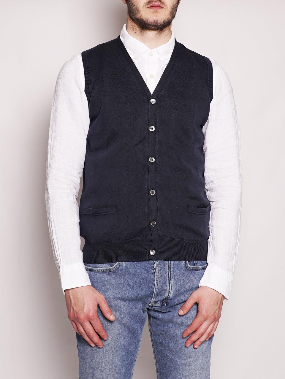ALPHA STUDIO Gilet in Cotone Frosted Blu Navy Negozio