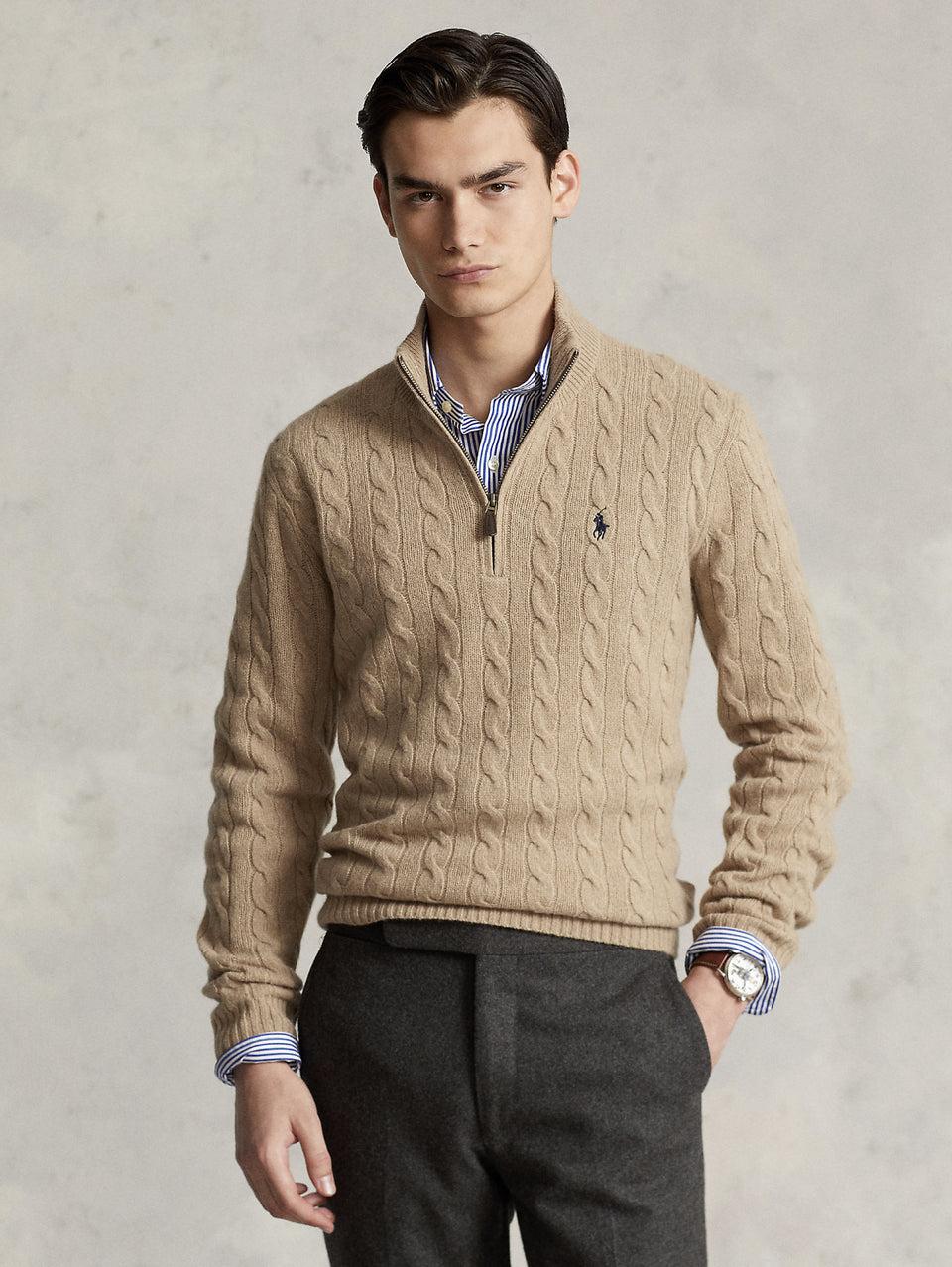 RALPH LAUREN Maglia Mezza Zip a Trecce Cammello Shopping Online