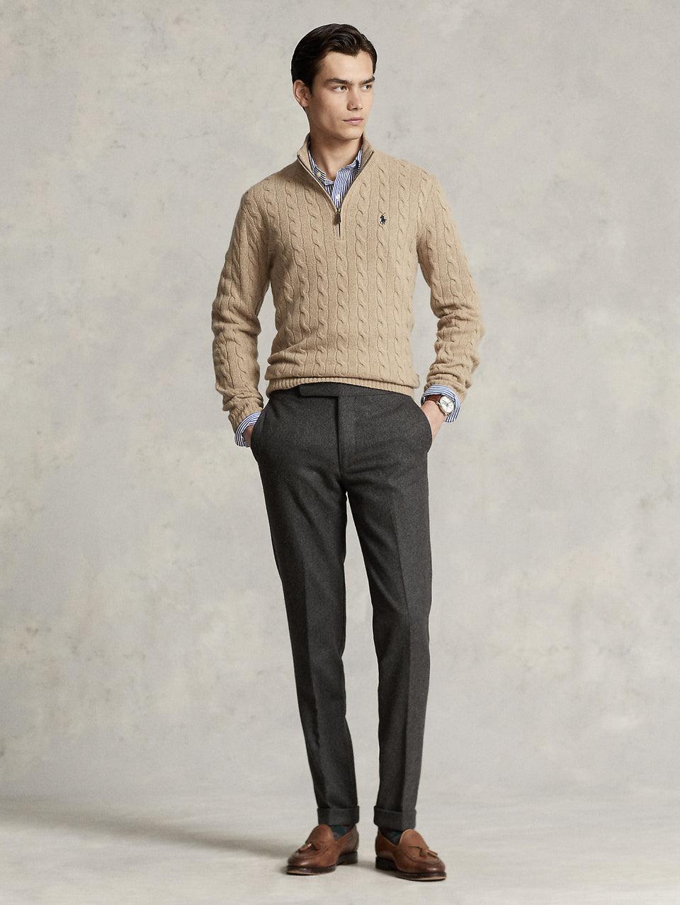 RALPH LAUREN Maglia Mezza Zip a Trecce Cammello Shopping Online