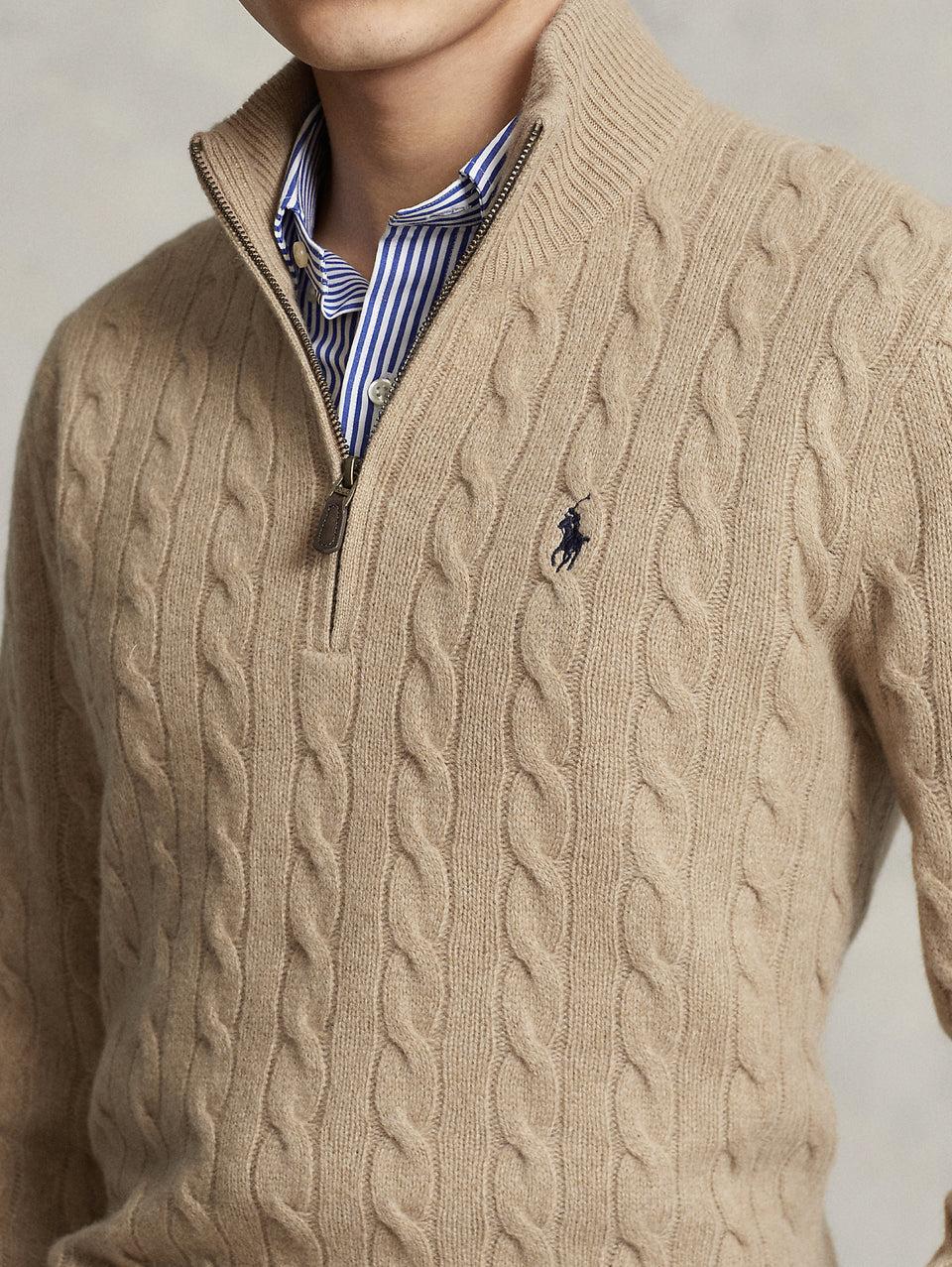 RALPH LAUREN Maglia Mezza Zip a Trecce Cammello Shopping Online