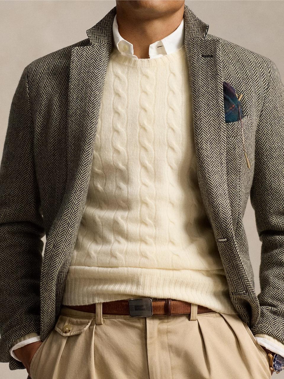 RALPH LAUREN Maglia in Lana e Cashmere a Trecce Crema Offerta