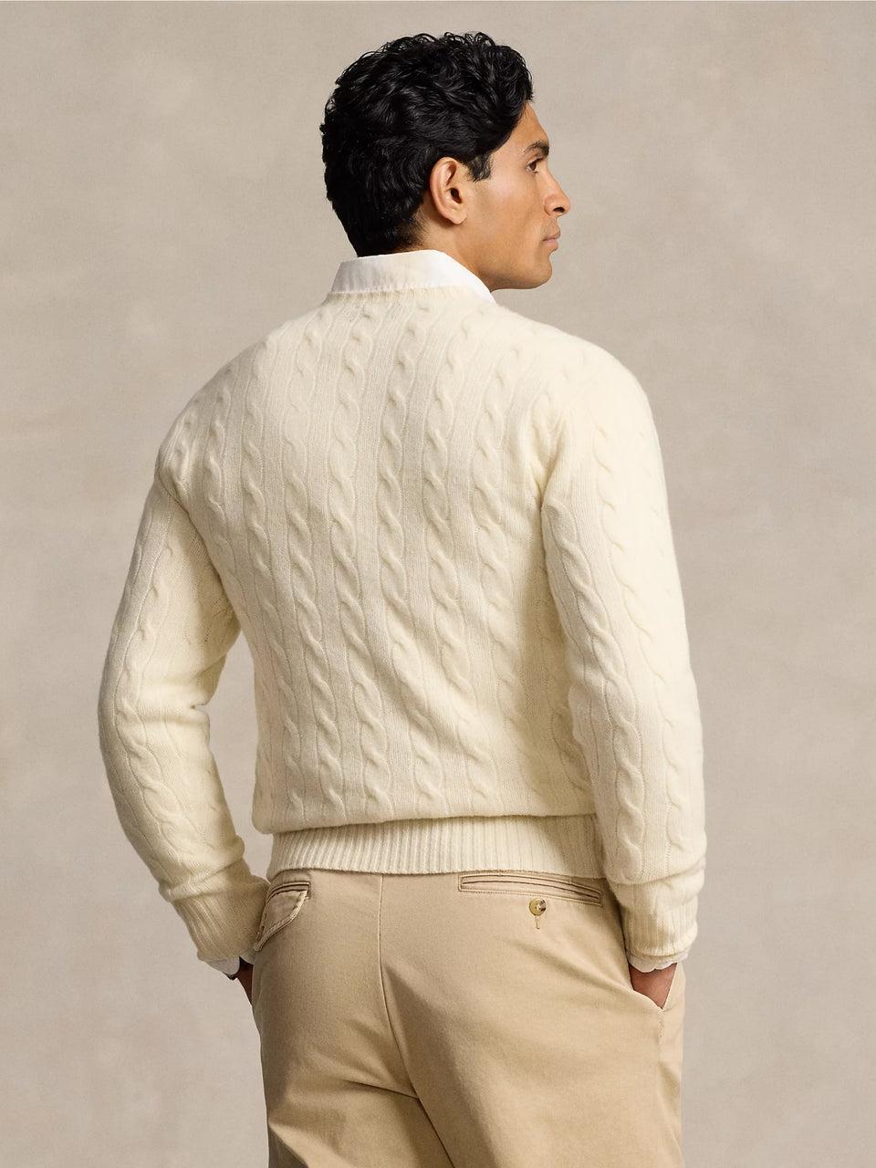 RALPH LAUREN Maglia in Lana e Cashmere a Trecce Crema Offerta