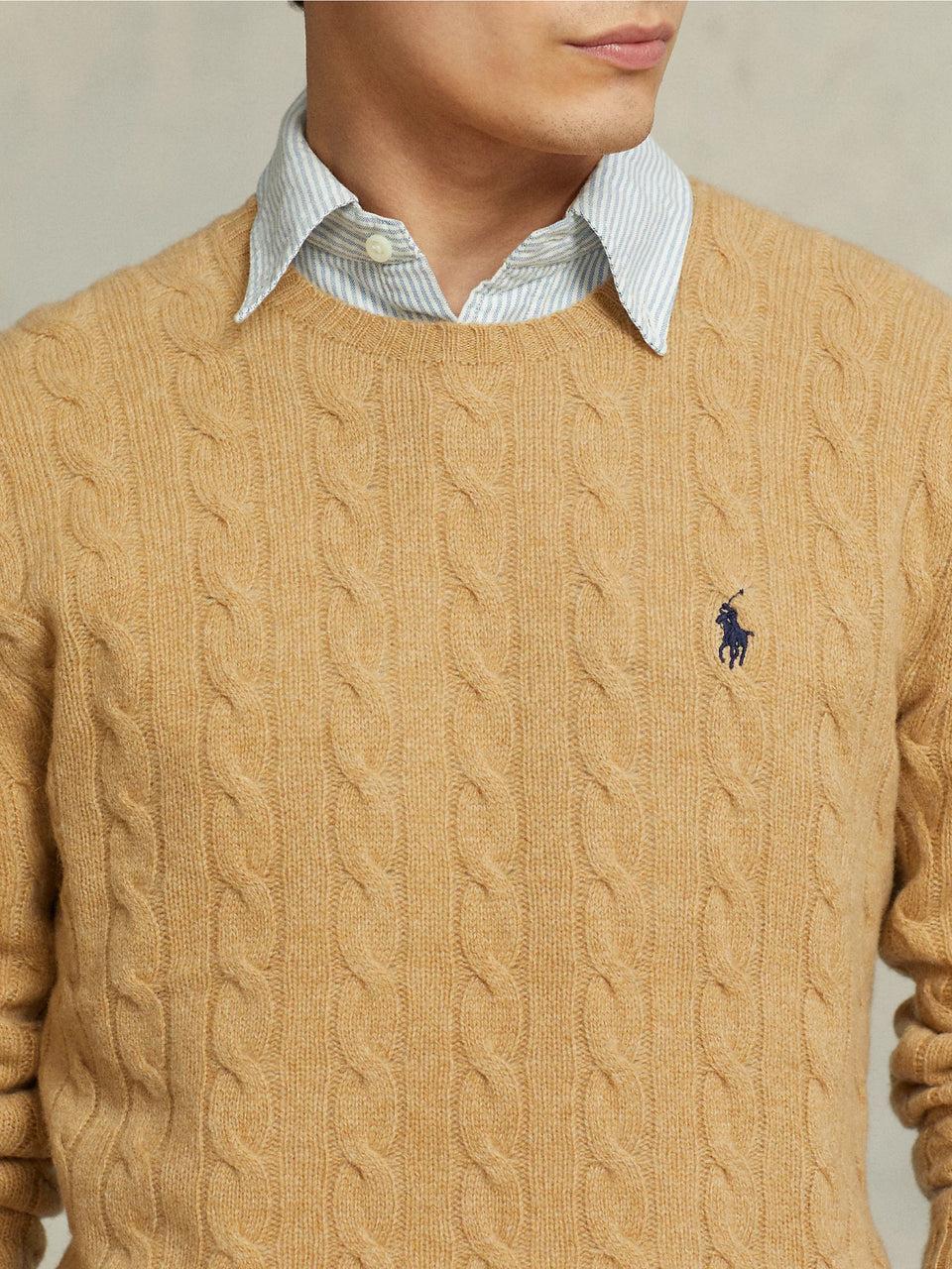 RALPH LAUREN Maglia in Lana e Cashmere a Trecce Cammello Economico