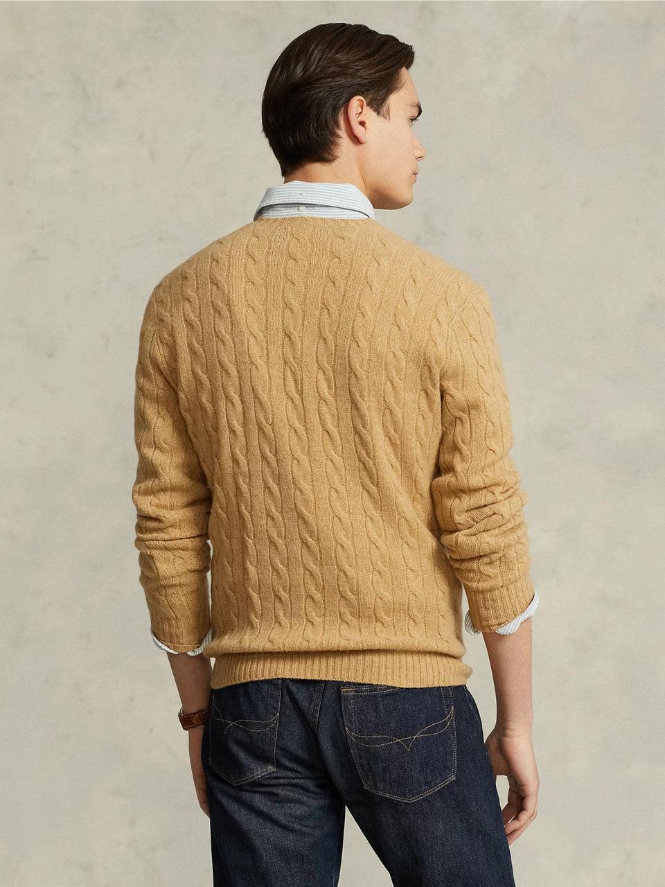 RALPH LAUREN Maglia in Lana e Cashmere a Trecce Cammello Economico