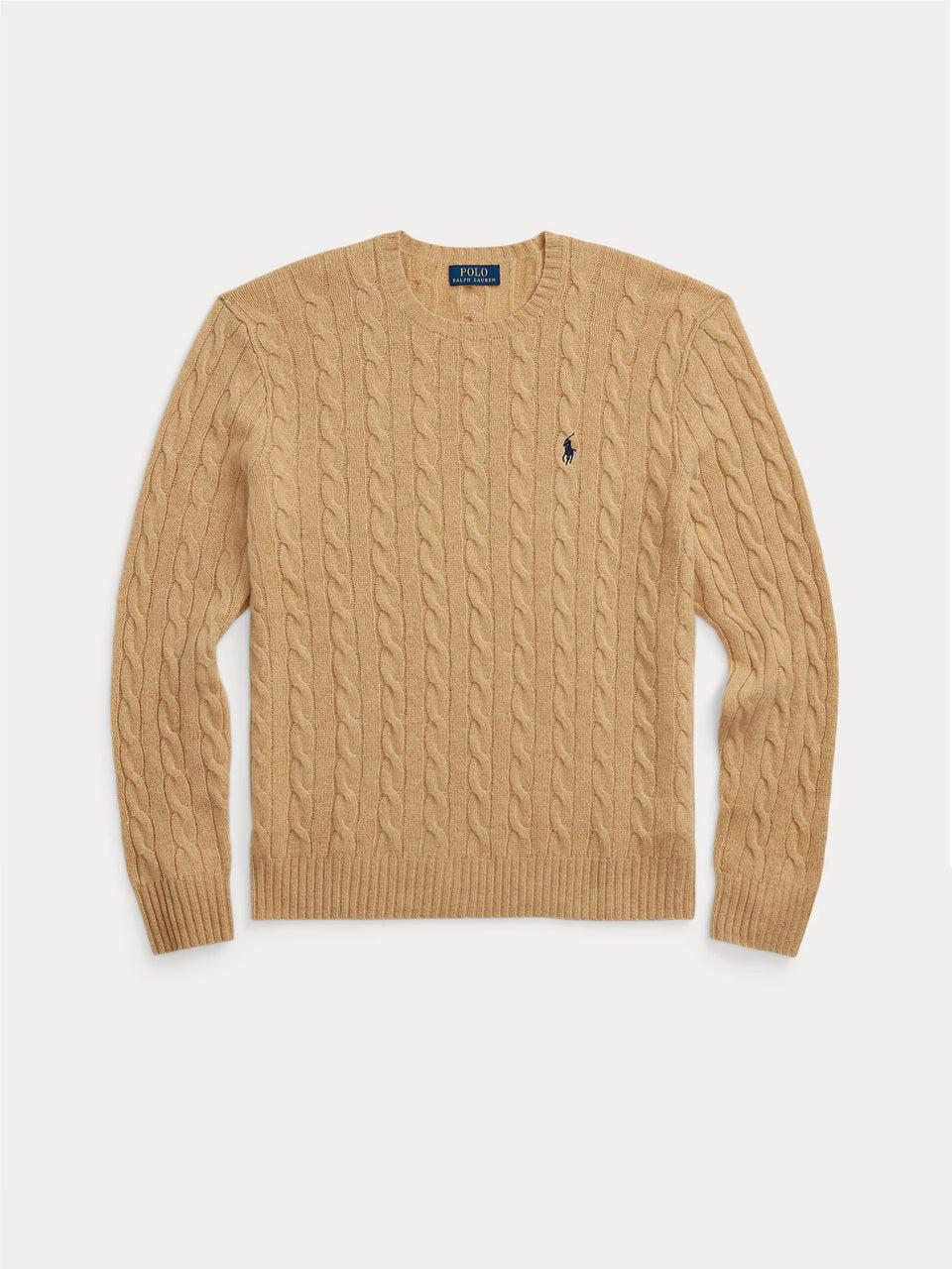 RALPH LAUREN Maglia in Lana e Cashmere a Trecce Cammello Economico