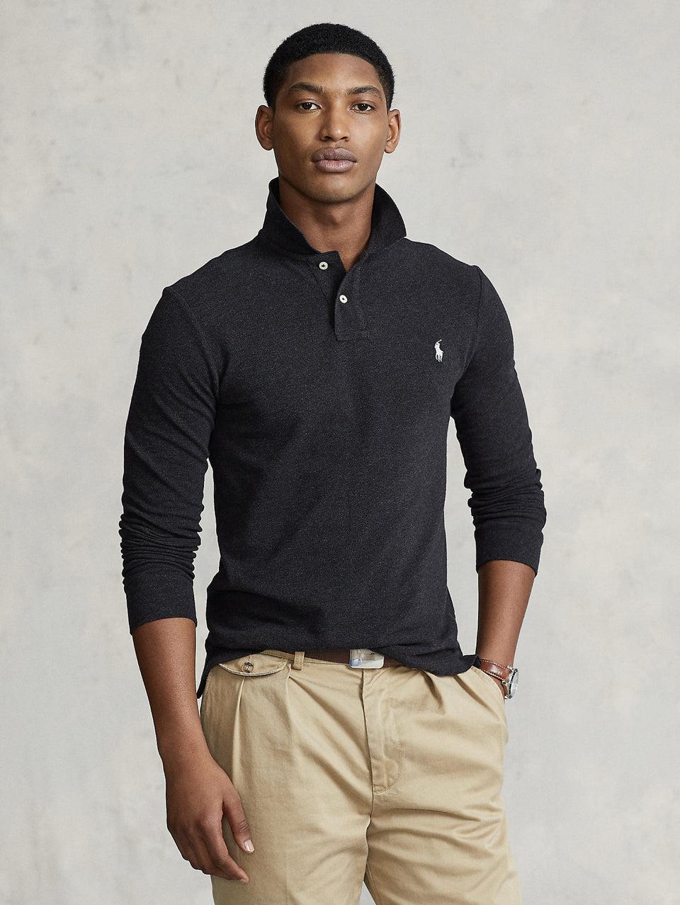 RALPH LAUREN Polo Slim Fit Manica Lunga Antracite Online