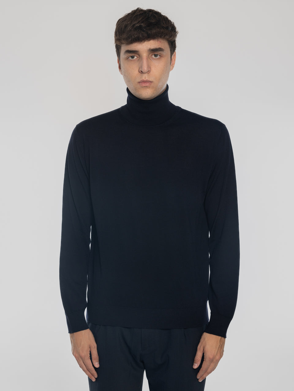 ALPHA STUDIO Maglia Collo Alto in Lana Ultrafine Blu Outlet