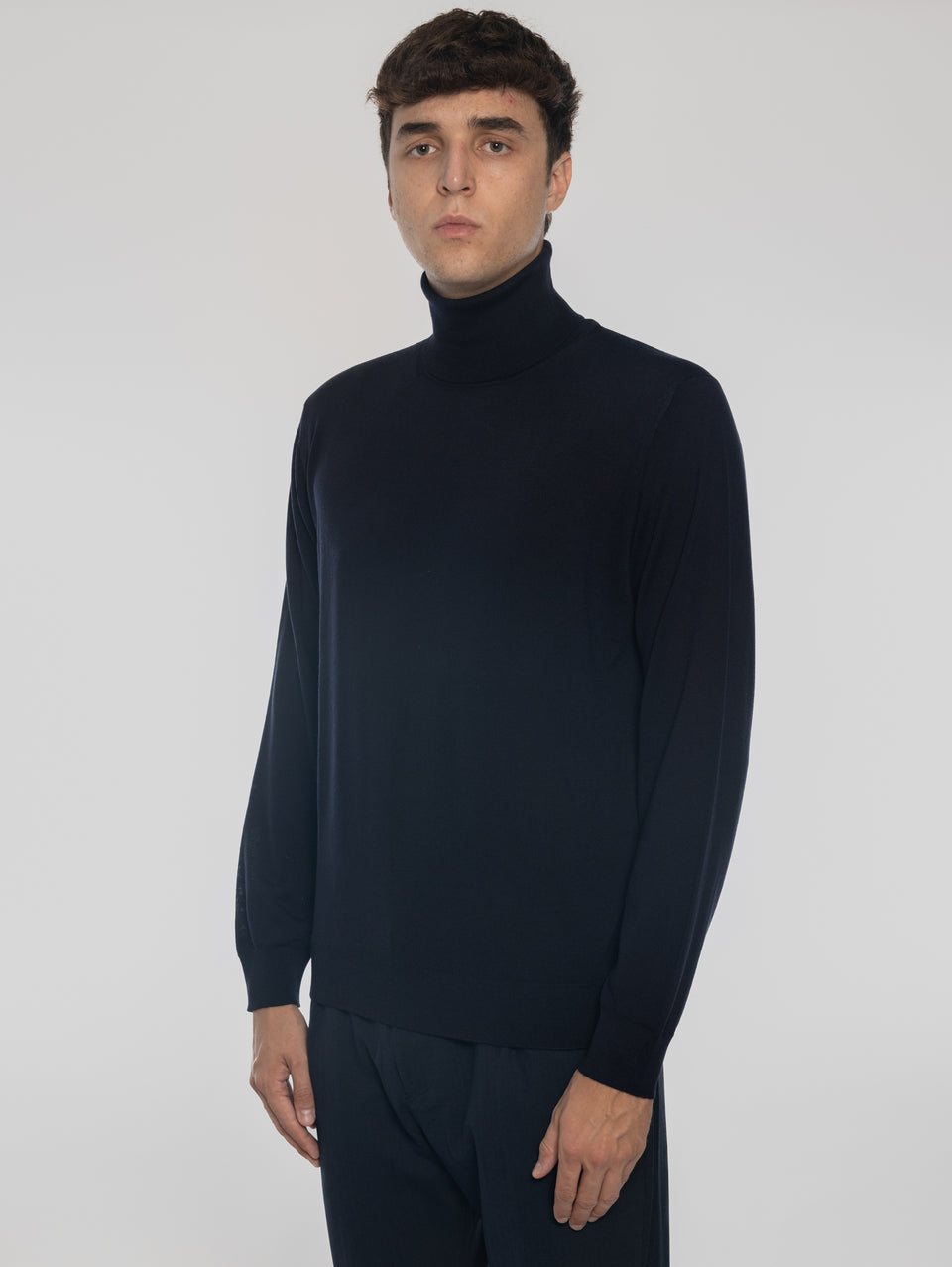 ALPHA STUDIO Maglia Collo Alto in Lana Ultrafine Blu Outlet