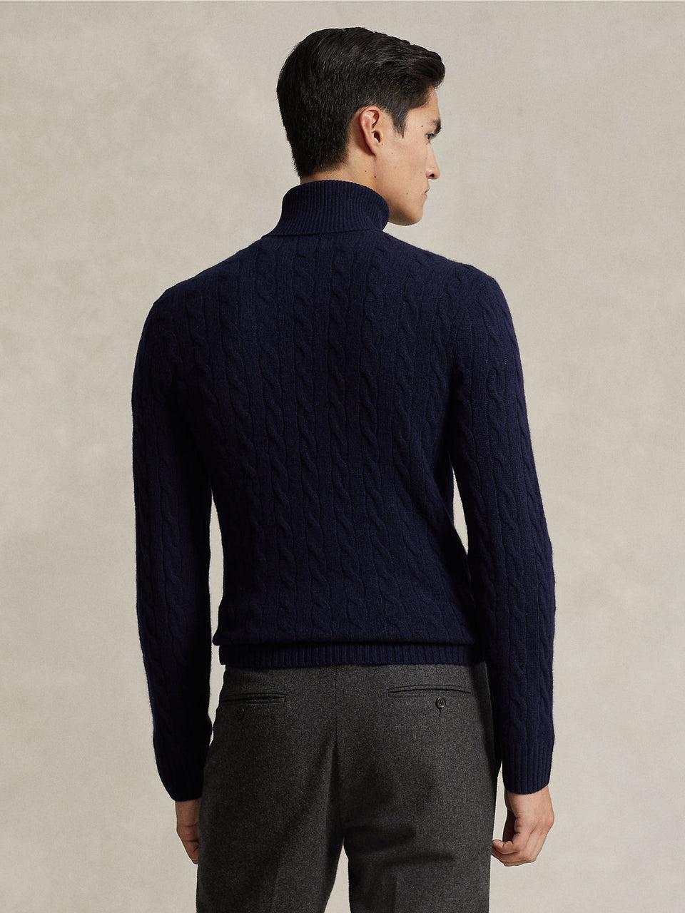 RALPH LAUREN Maglia Collo Alto a Trecce Blu Saldi