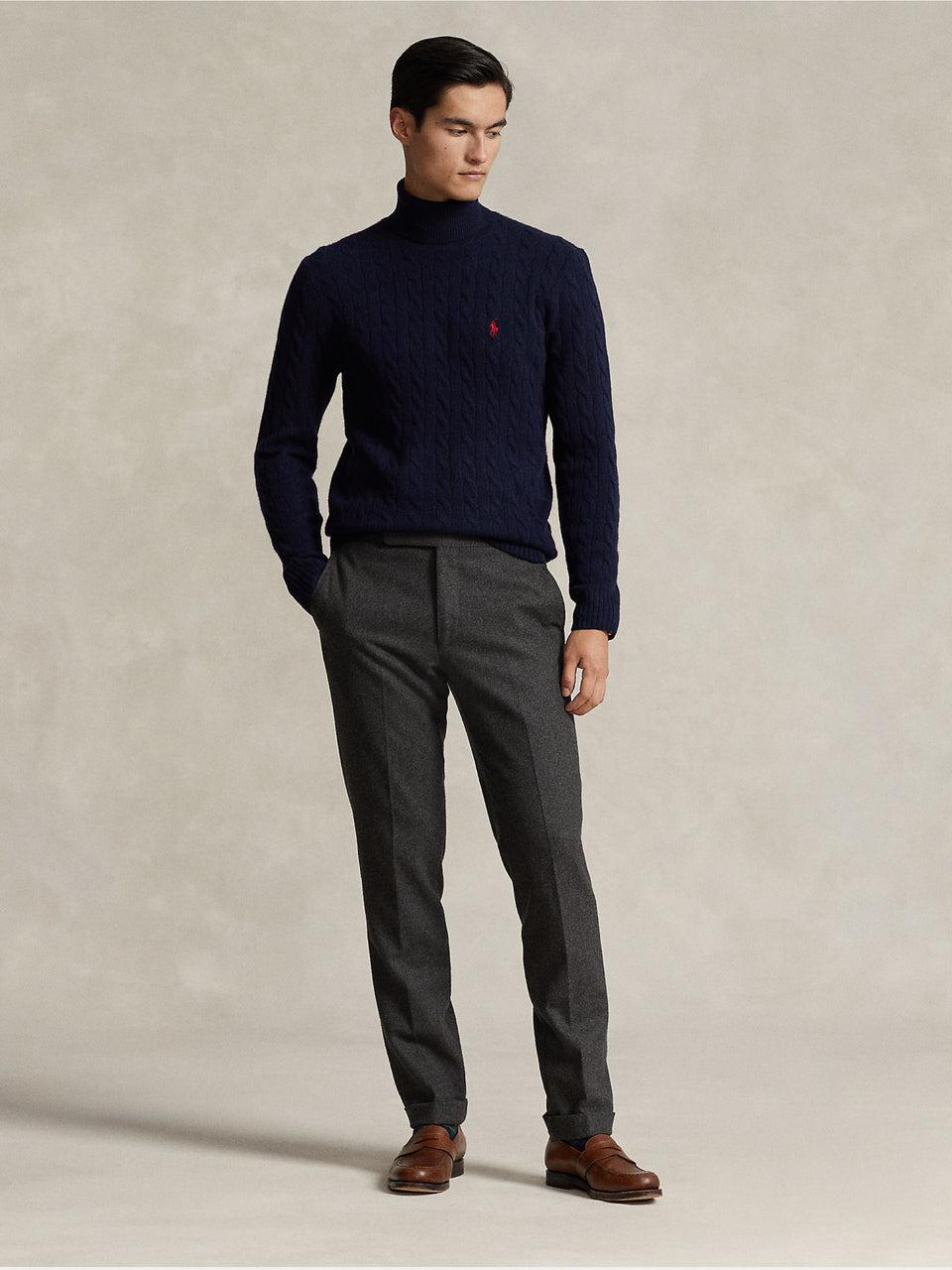 RALPH LAUREN Maglia Collo Alto a Trecce Blu Saldi