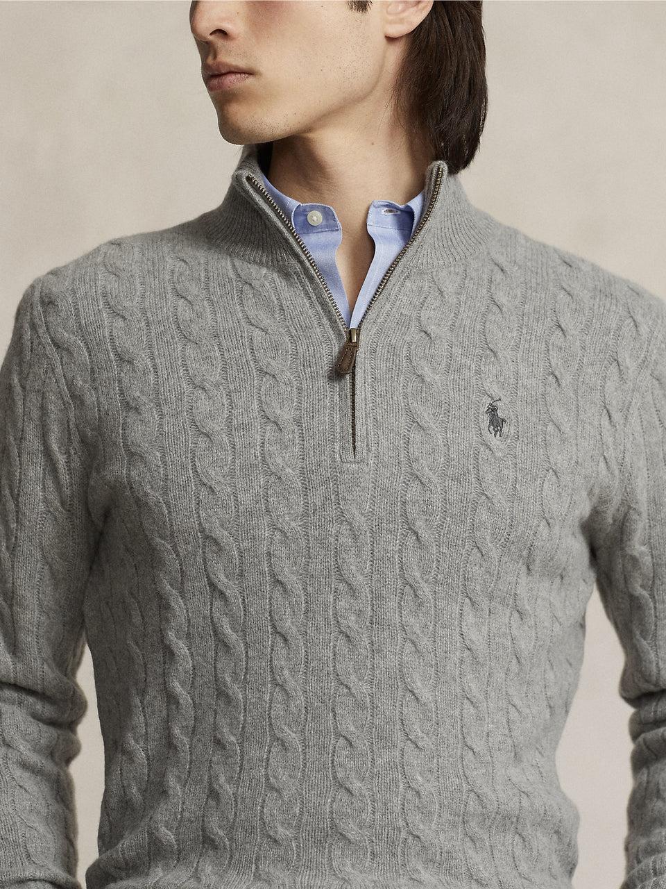 RALPH LAUREN Maglia Mezza Zip a Trecce Grigio Offerte