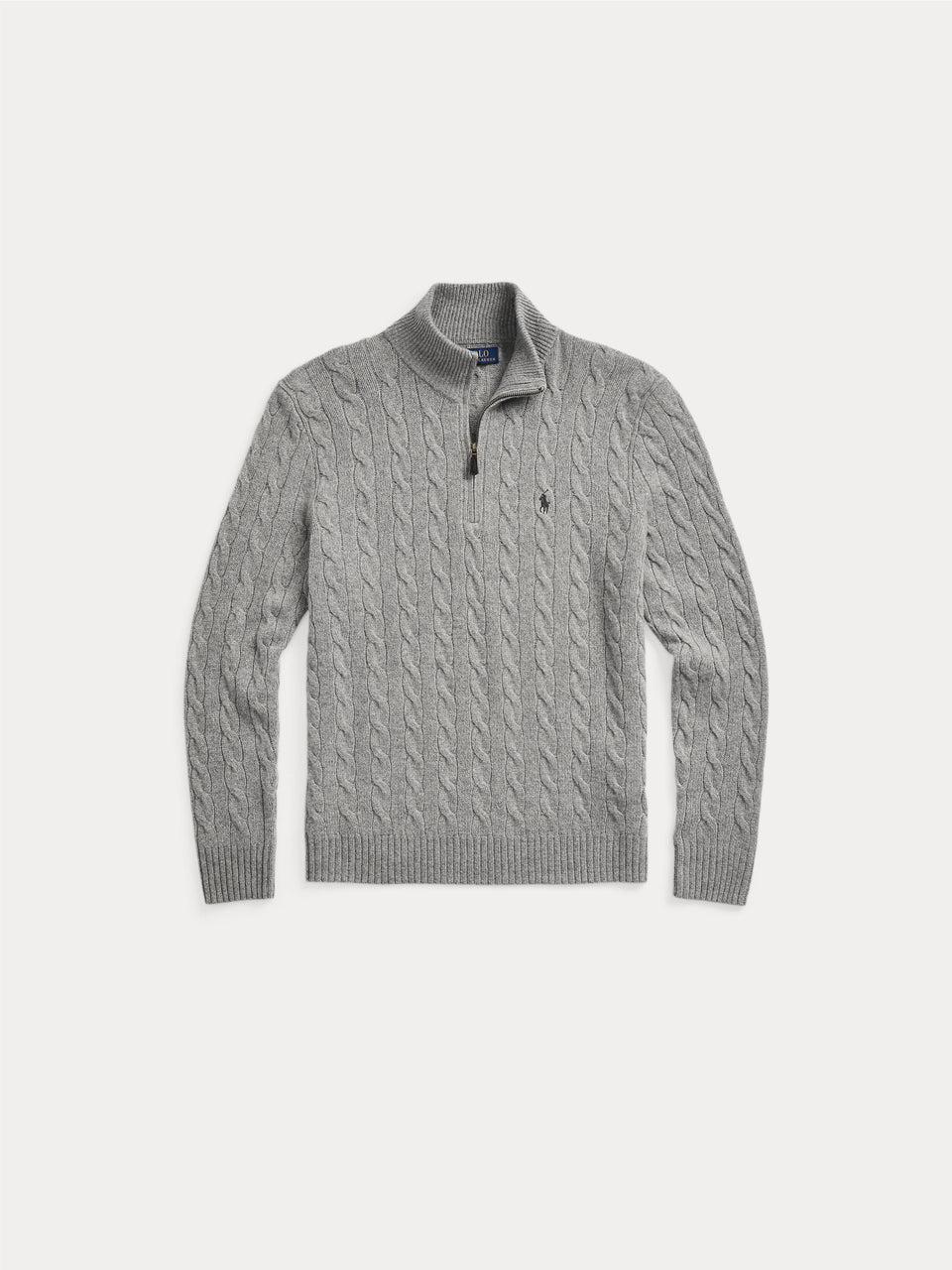 RALPH LAUREN Maglia Mezza Zip a Trecce Grigio Offerte