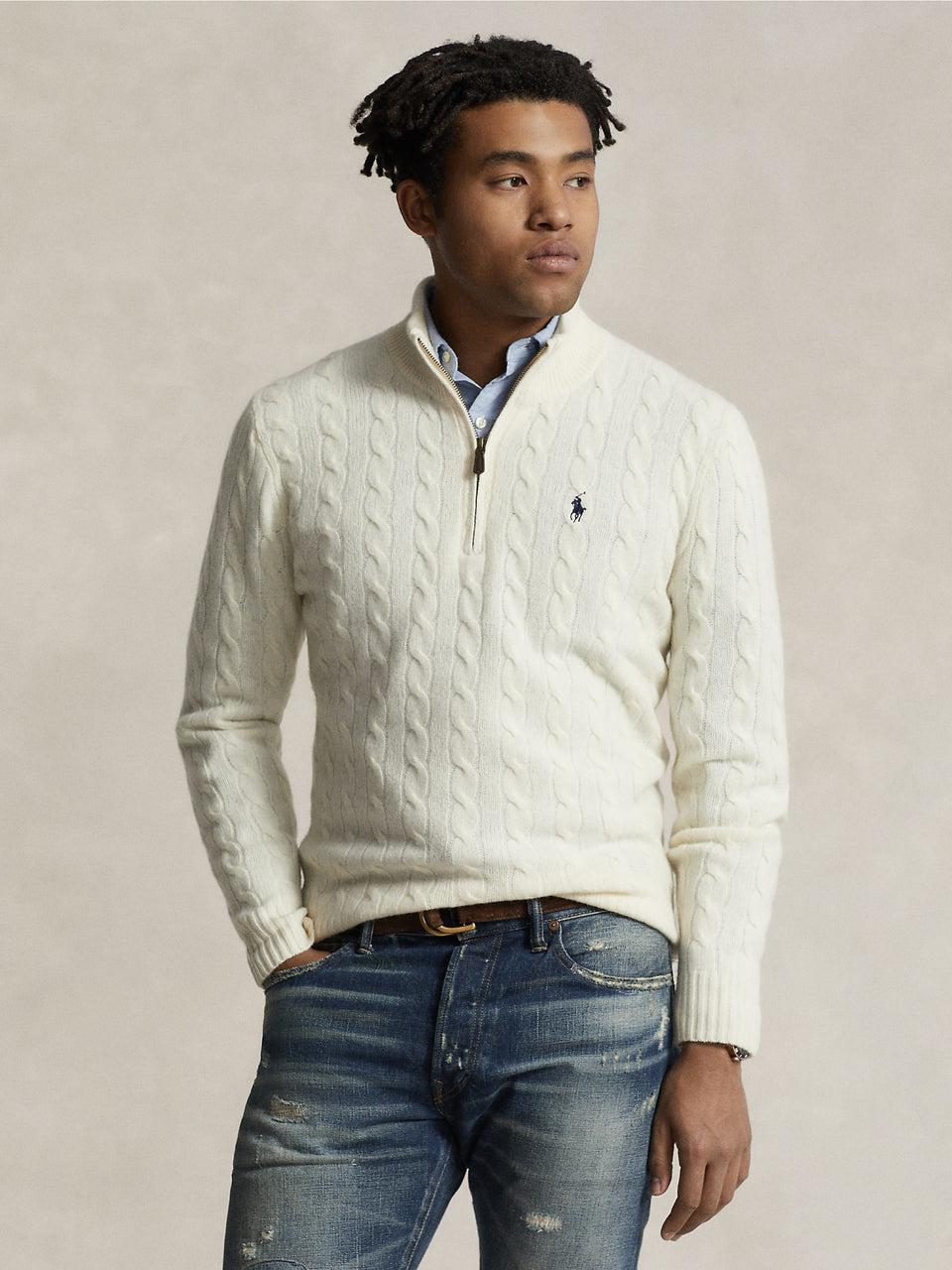 RALPH LAUREN Maglia Mezza Zip a Trecce Crema Hotsell