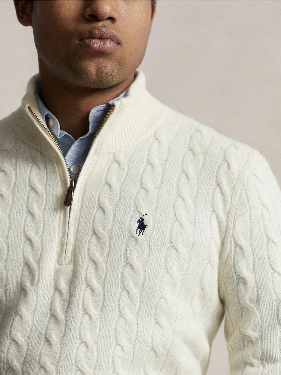 RALPH LAUREN Maglia Mezza Zip a Trecce Crema Hotsell