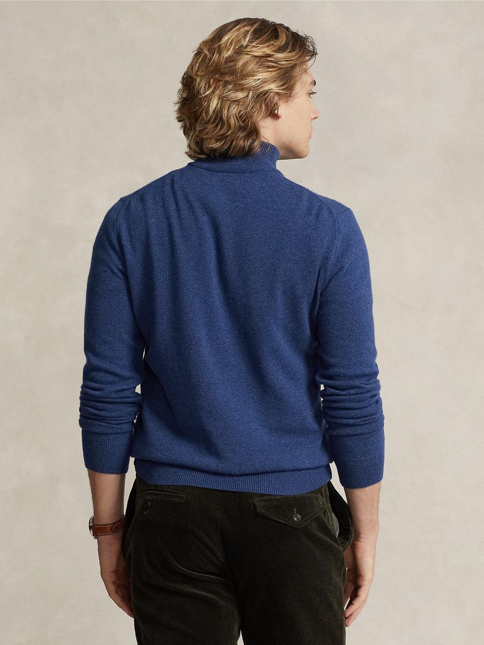 RALPH LAUREN Maglia con Mezza Zip in Lana Blu Vendita Calda