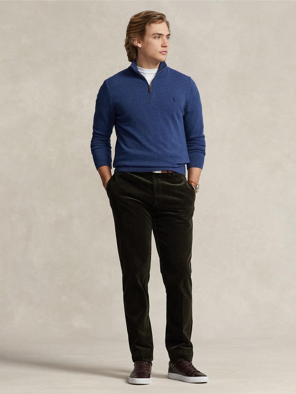 RALPH LAUREN Maglia con Mezza Zip in Lana Blu Vendita Calda