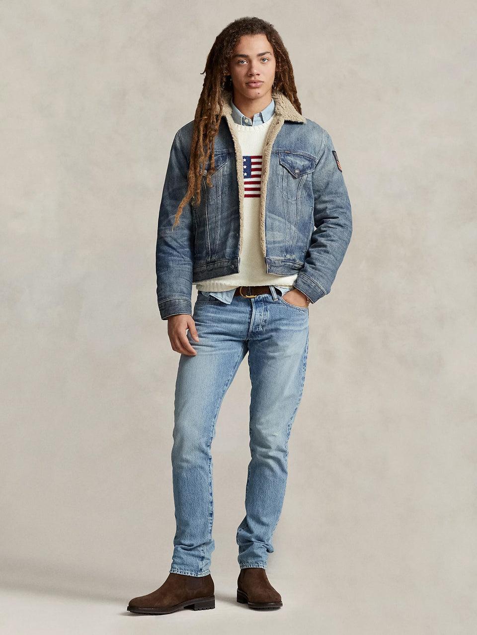 RALPH LAUREN Giacca in Denim con Fodera in Pile Blu Promozione