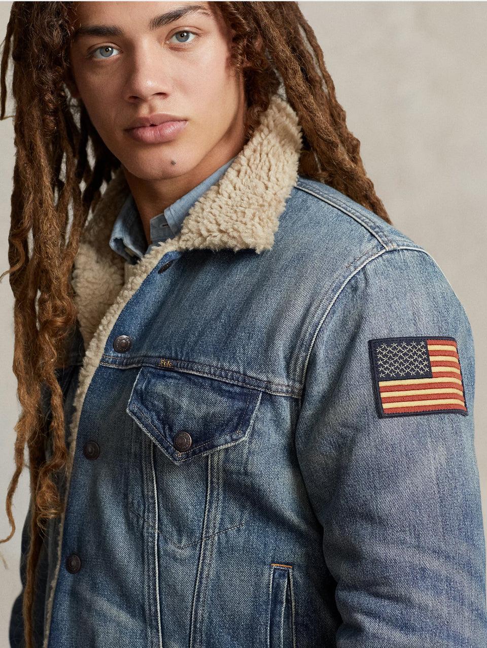 RALPH LAUREN Giacca in Denim con Fodera in Pile Blu Promozione