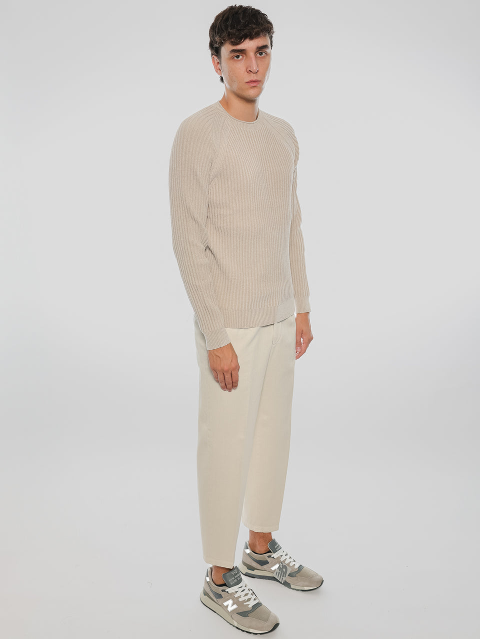 BRIGLIA 1949 Pantaloni in Bull Denim con Pinces Beige Economico