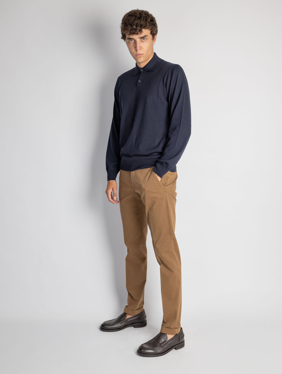 BRIGLIA 1949 Pantaloni Slim Fit in Armatura di Cotone Tabacco Saldi Di Fabbrica