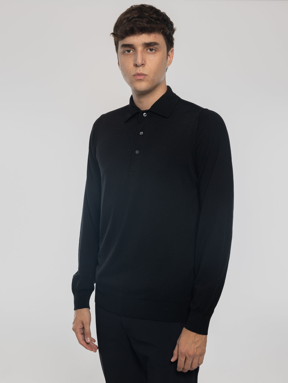 ALPHA STUDIO Polo in Lana con Collo Costruito Nero Vendite Flash