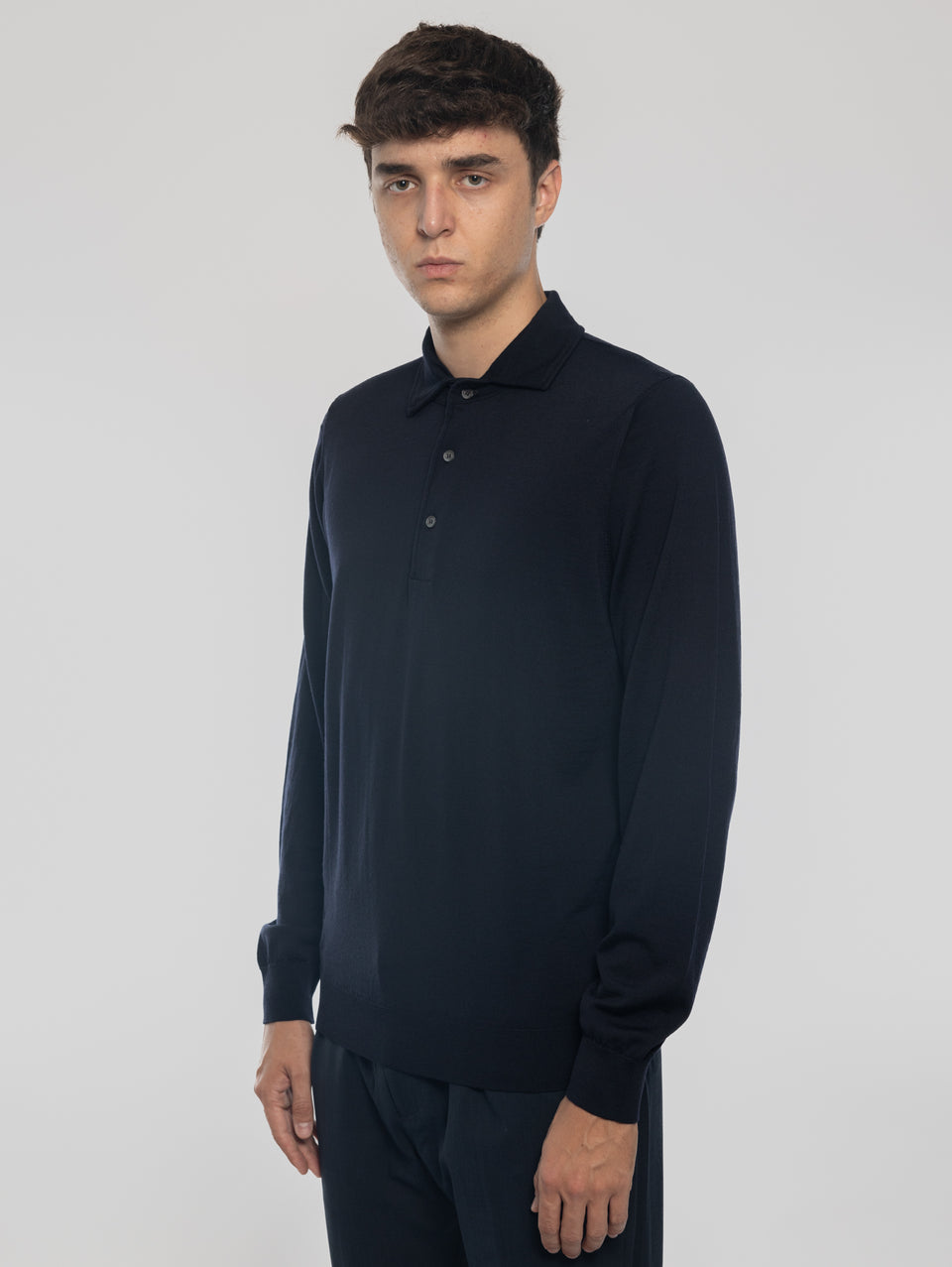 ALPHA STUDIO Polo in Lana con Collo Costruito Blu Notte Negozio
