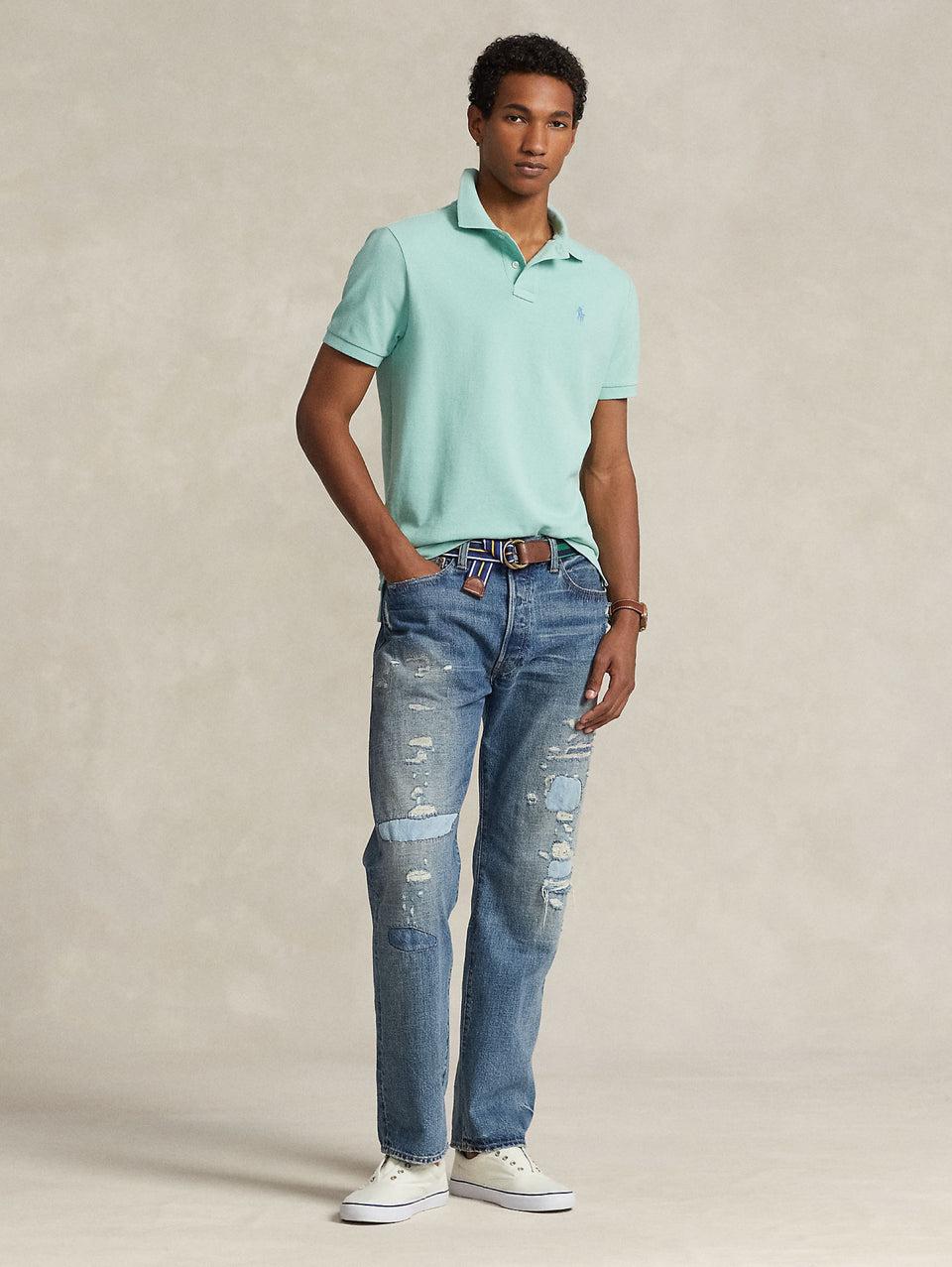RALPH LAUREN Polo in Mesh Slim Fit Acqua Italia