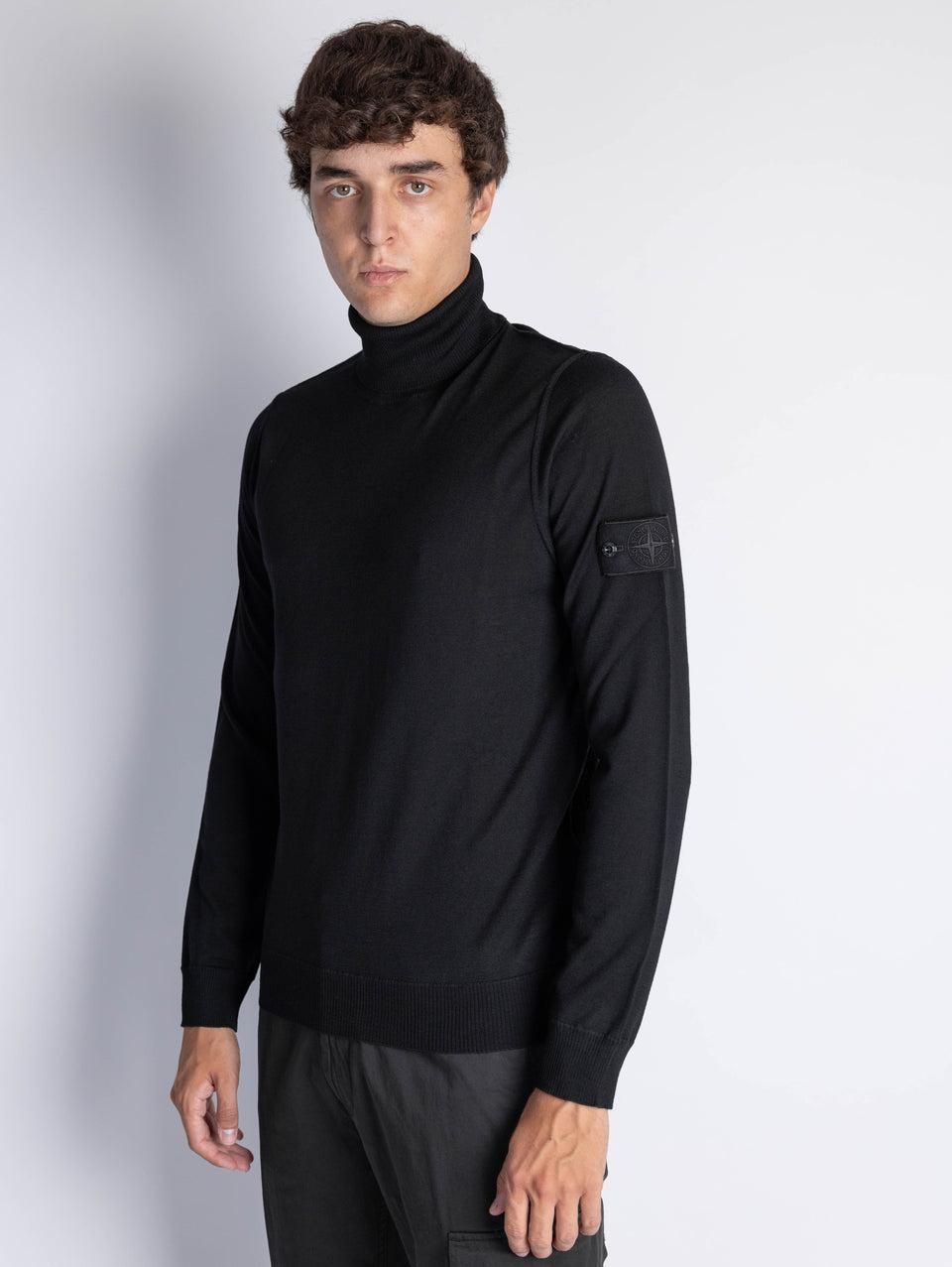 STONE ISLAND Maglia Collo Alto Ghost in Lana Nero In Saldo