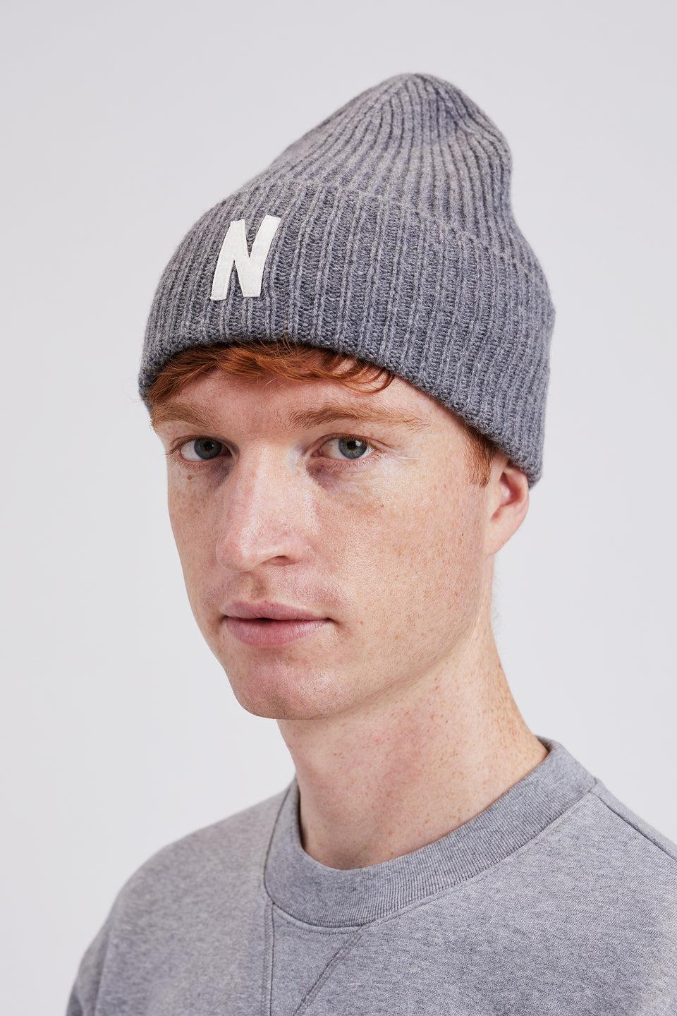 NORSE PROJECTS Capello Beanie in Lana Merinos Grigio Moda