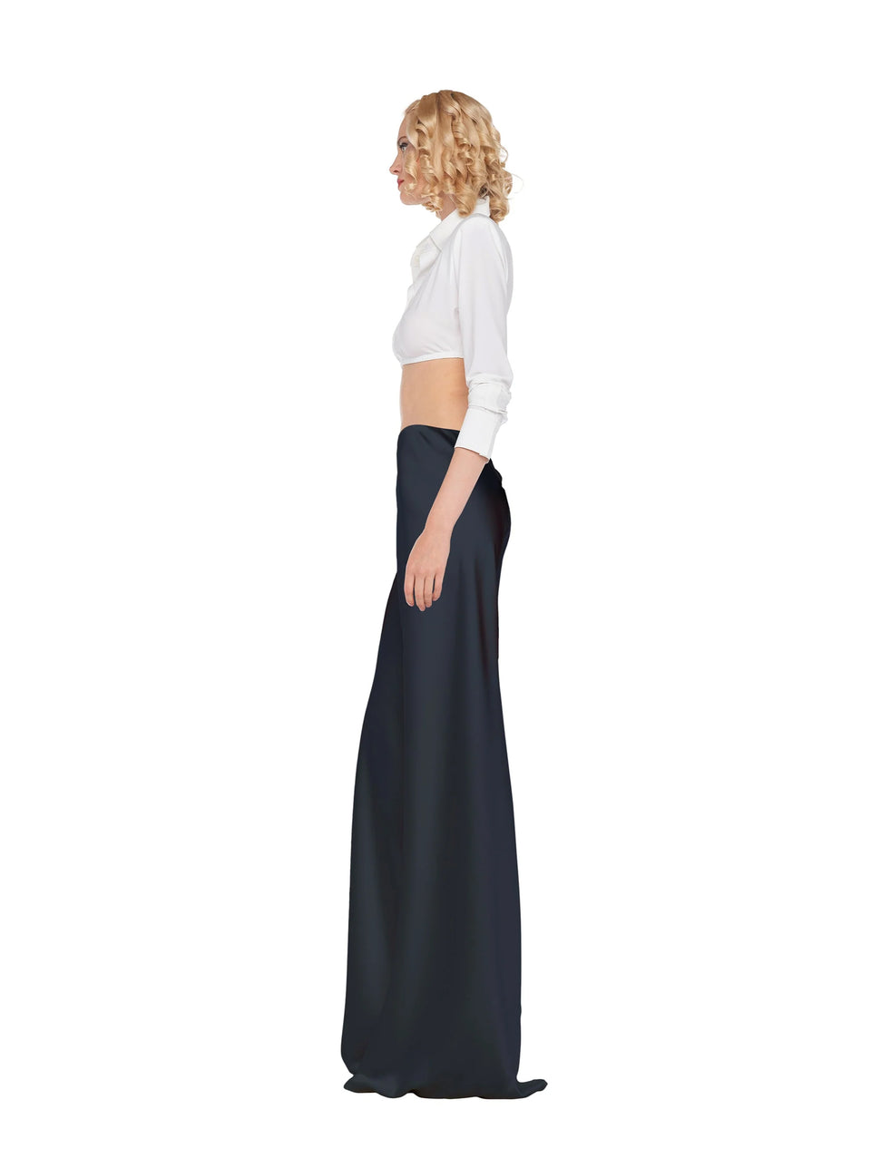 NORMA KAMALI Pantaloni Vita Alta in Raso Nero Promozione