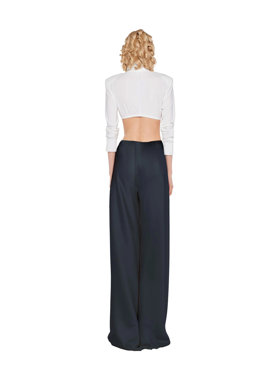 NORMA KAMALI Pantaloni Vita Alta in Raso Nero Promozione