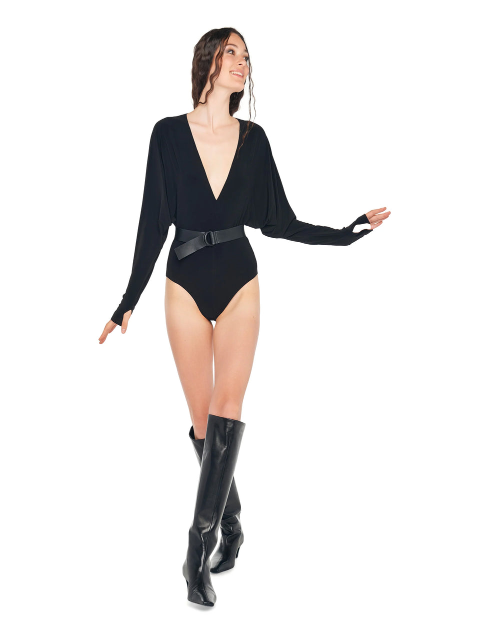 NORMA KAMALI Body con Scollo a V Nero Spedizione Gratuita
