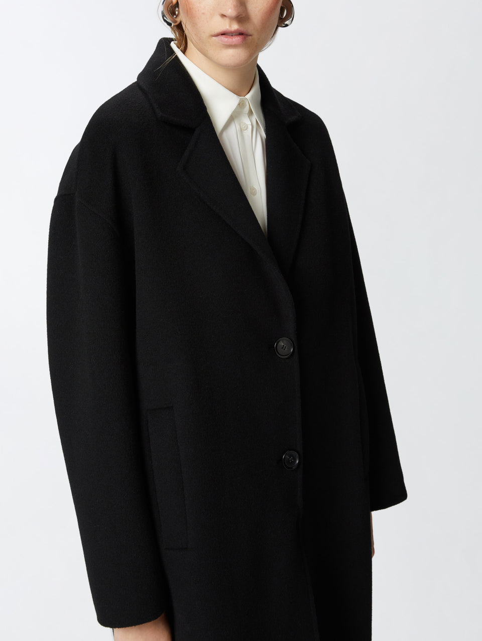 PINKO Cappotto Monopetto in Double di Lana Nero Consegna Veloce