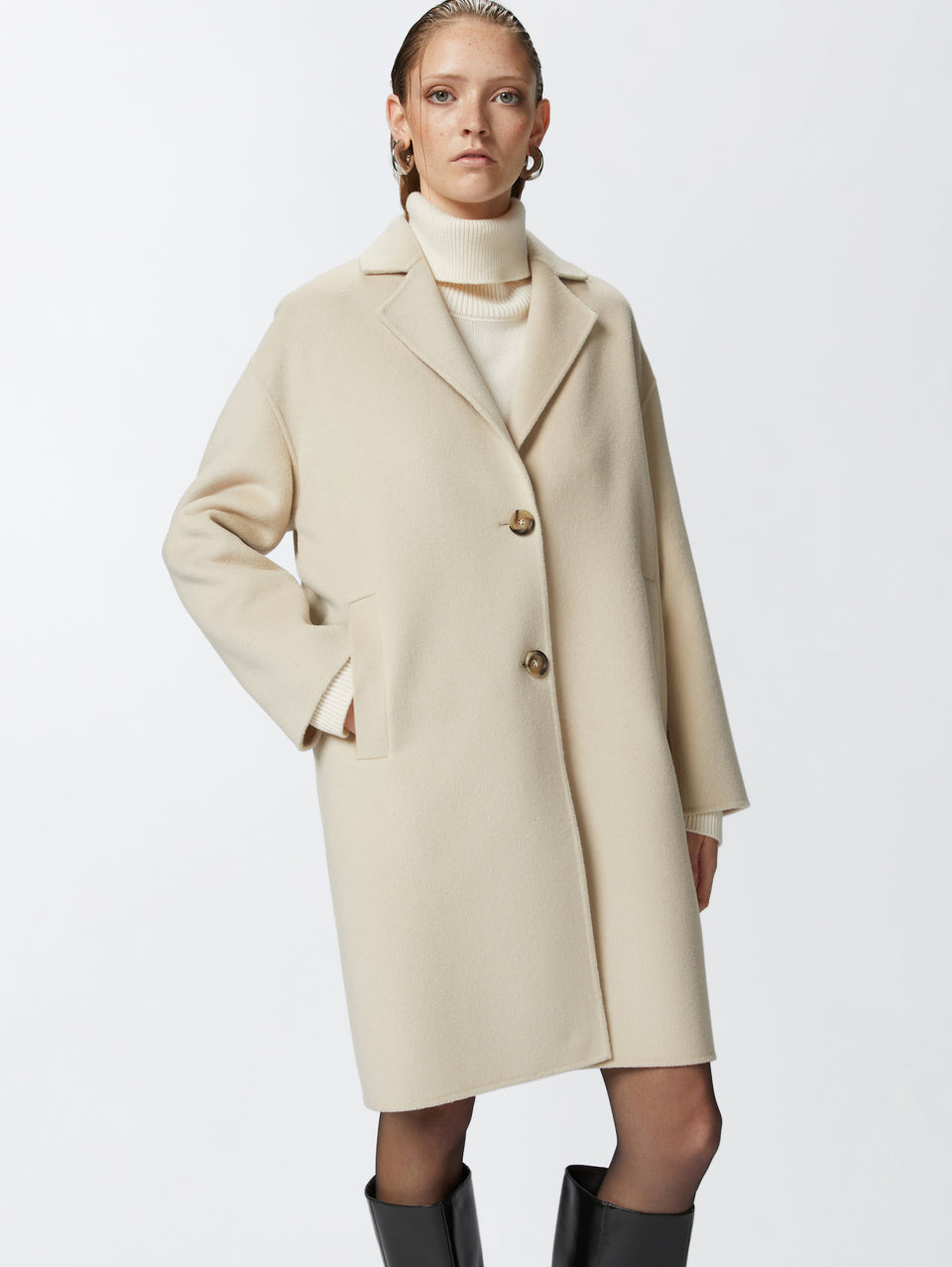 PINKO Cappotto Monopetto in Double di Lana Beige Promozione Limitata