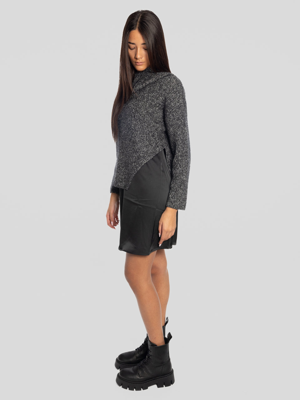 PINKO Abito Sottoveste con Maglia Removibile Nero/Grigio In Vendita