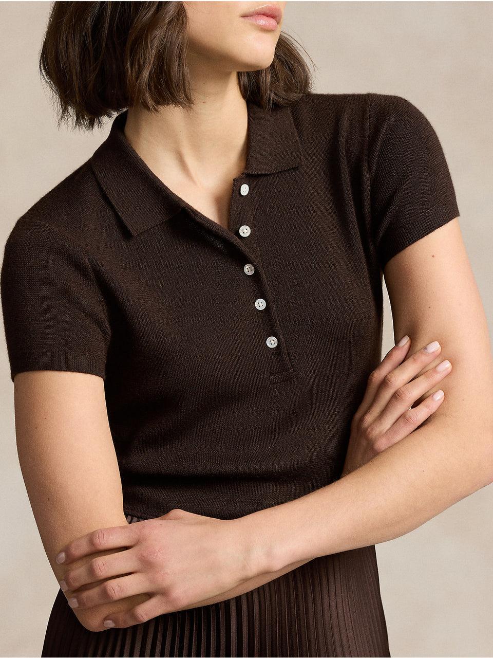 RALPH LAUREN Abito in Maglia con Gonna Plissé Marrone Saldi