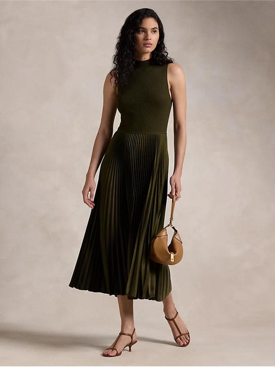 RALPH LAUREN Abito Senza Maniche da Cocktail Verde Loden Offerte