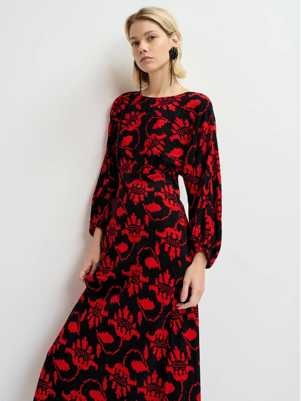 ESSENTIEL ANTWERP Abito Lungo con Stampa Nero Vendita Calda