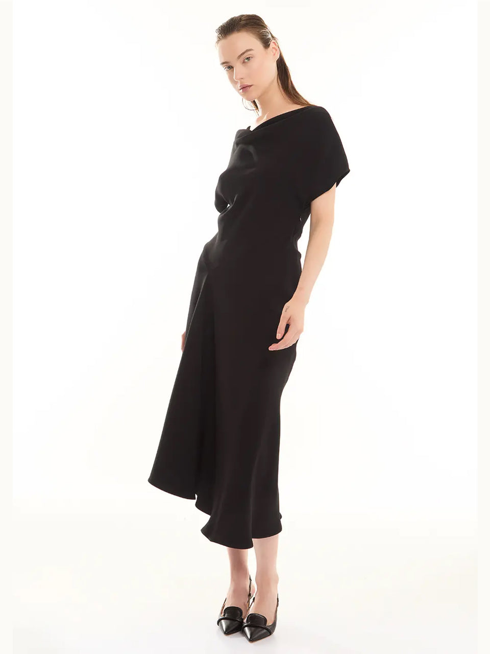 P.A.R.O.S.H. Abito Midi con Drappeggio Nero Vendita Economica