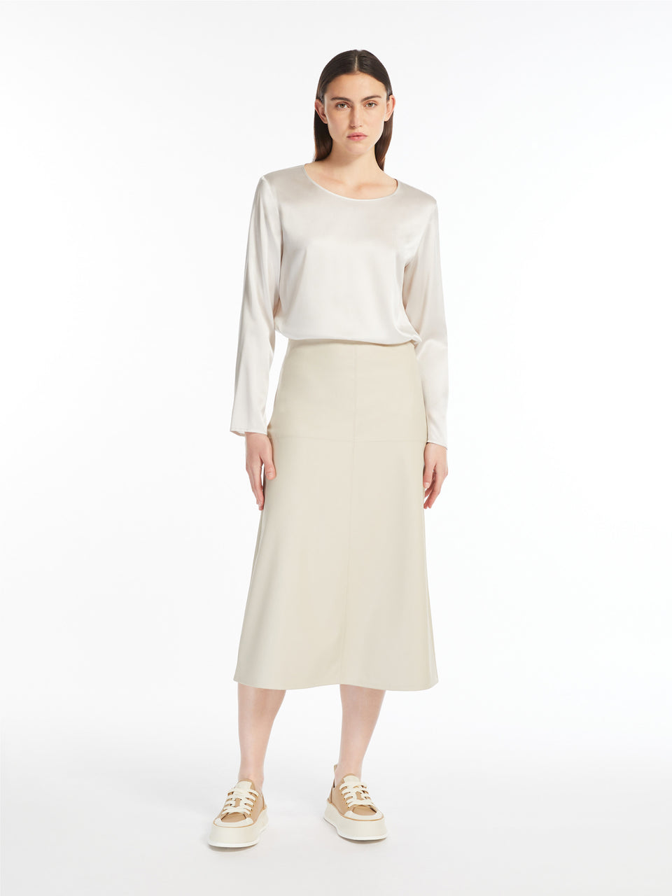 MAX MARA LEISURE Blusa in Raso di Seta Stretch Ghiaccio Nuova