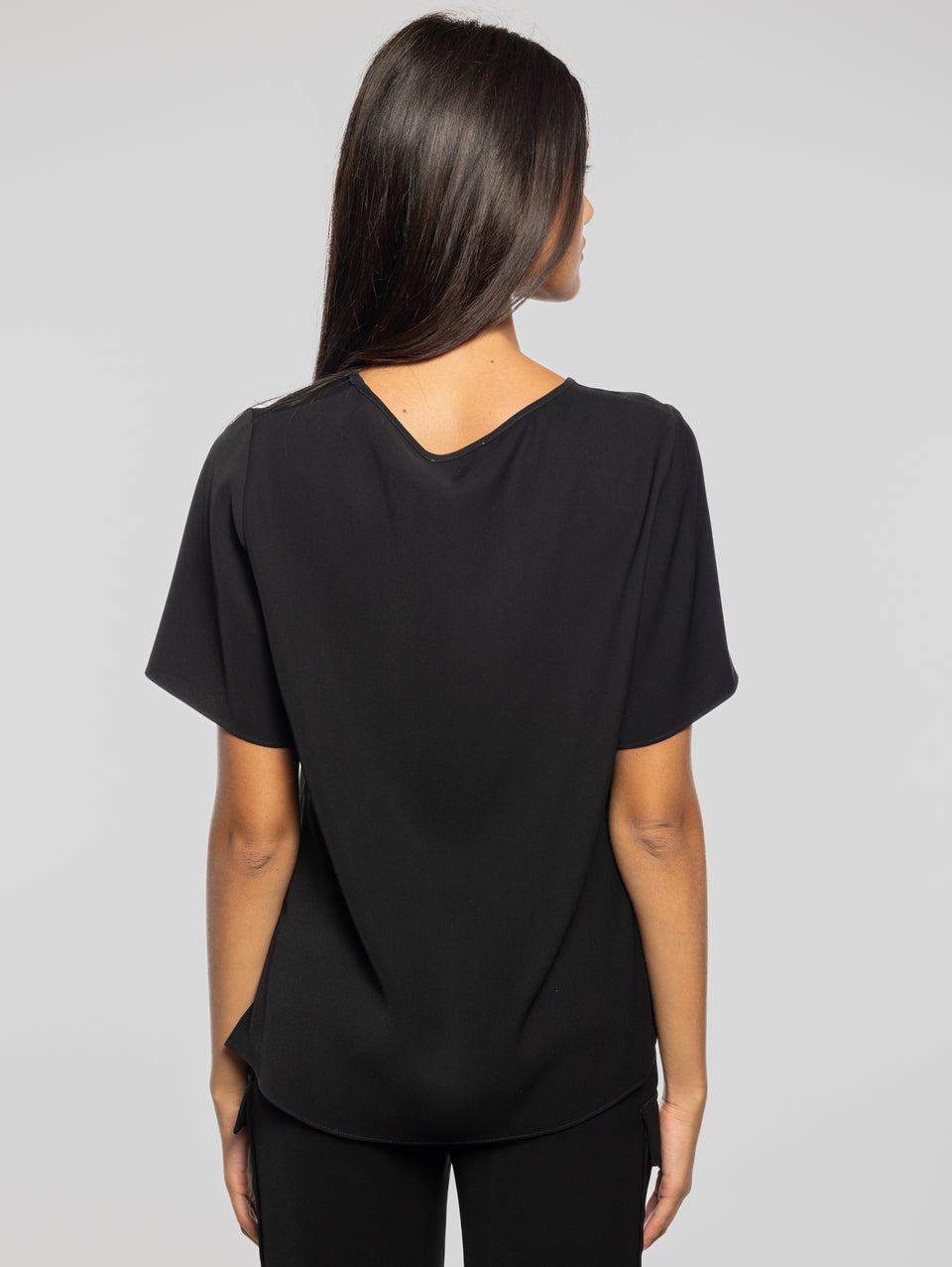 P.A.R.O.S.H. Blusa Girocollo con Maniche Corte Nero Moda
