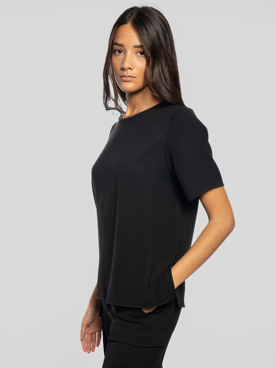 P.A.R.O.S.H. Blusa Girocollo con Maniche Corte Nero Moda