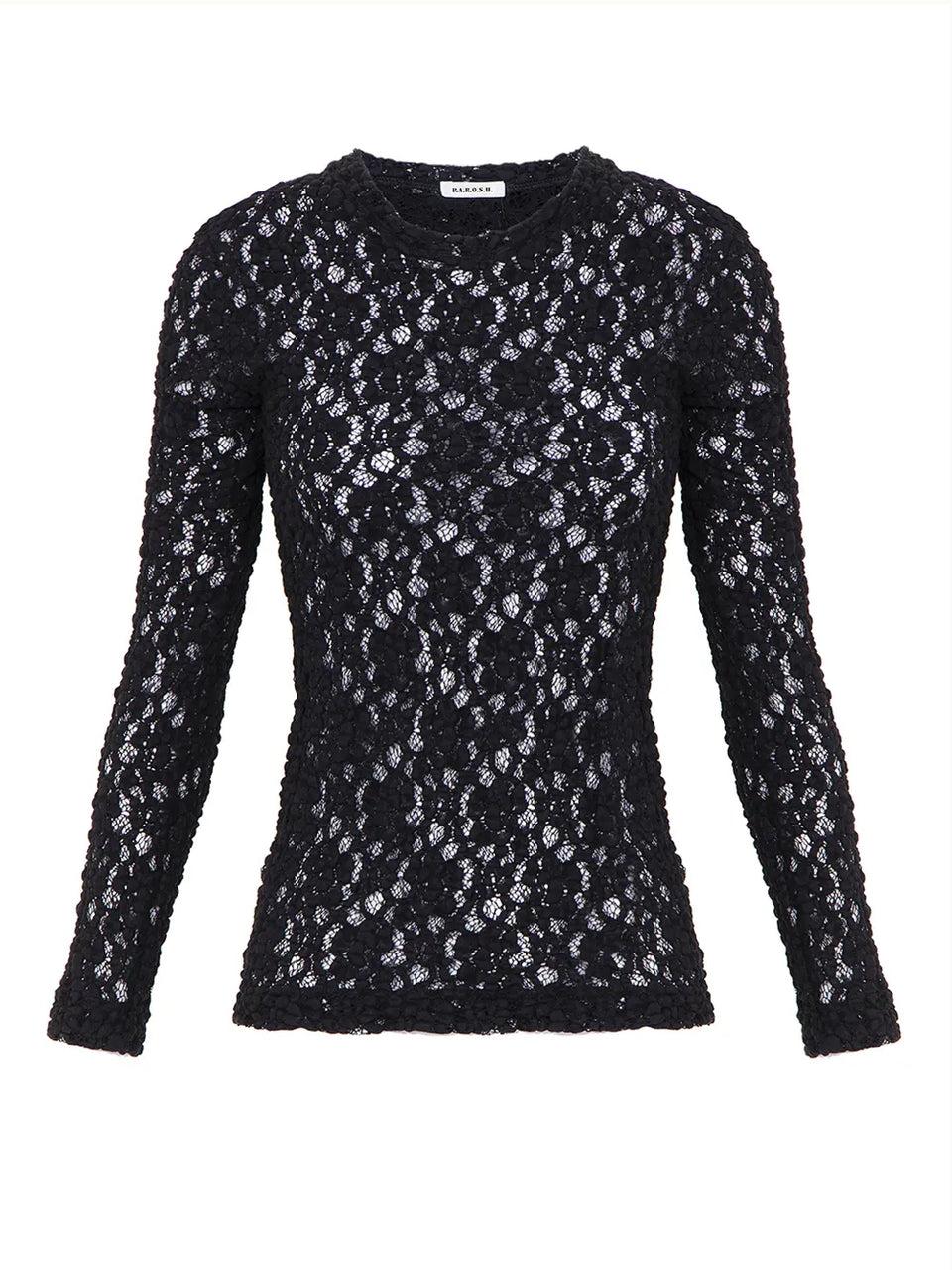 P.A.R.O.S.H. Blusa in Pizzo Girocollo Nero Italia