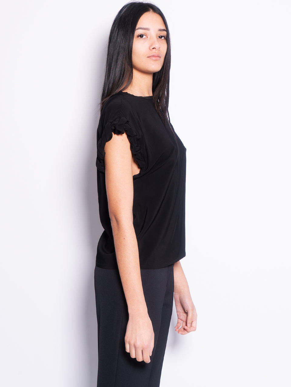 PINKO Blusa Girocollo con Lavorazione sulla Manica Nero In Linea