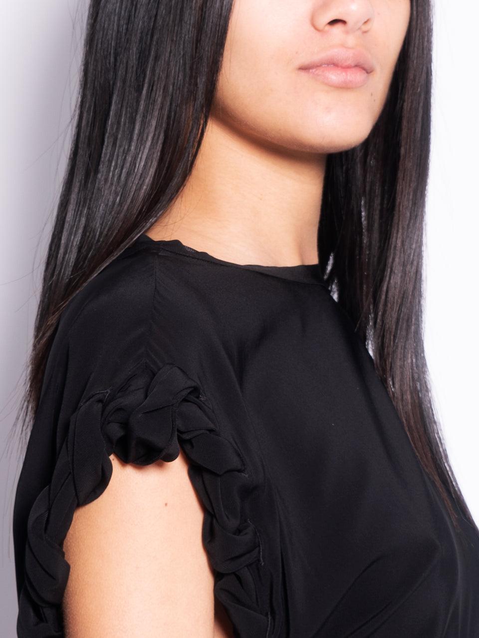 PINKO Blusa Girocollo con Lavorazione sulla Manica Nero In Linea