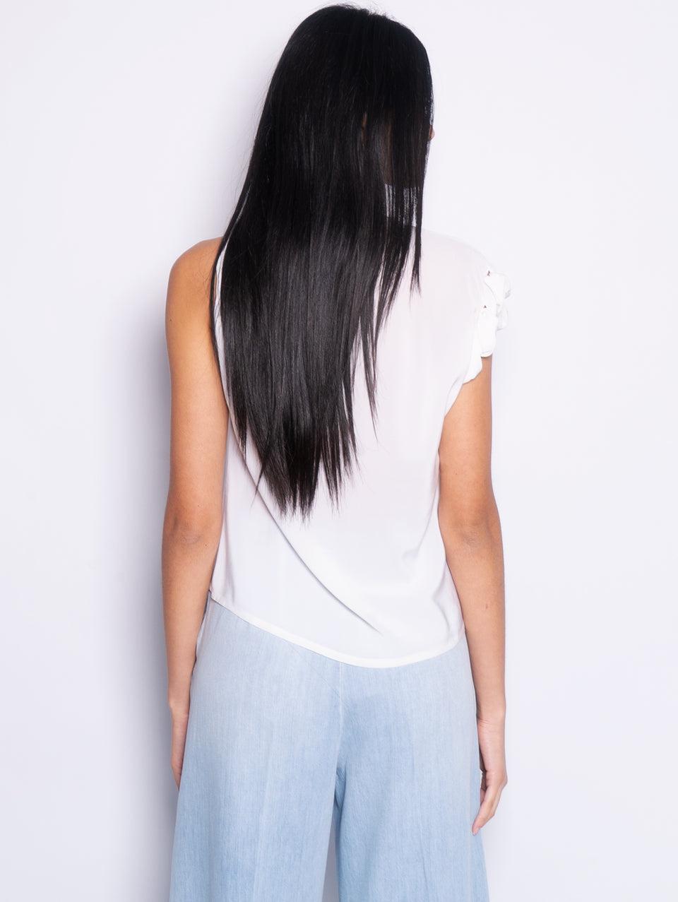 PINKO Blusa Girocollo con Lavorazione sulla Manica Bianco Nuovo