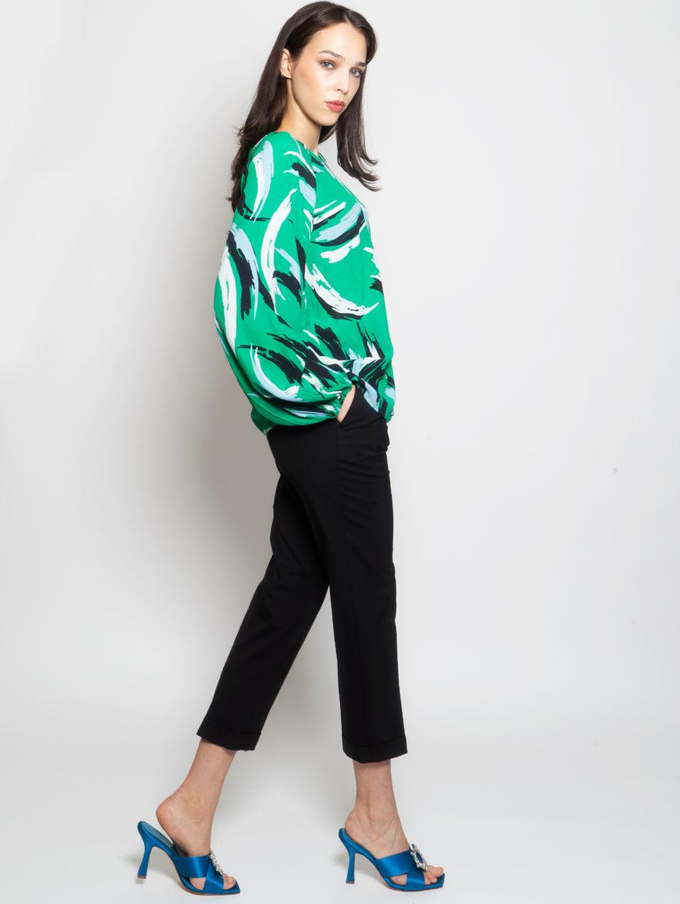 ESSENTIEL ANTWERP Blusa Stampata con Maniche a Palloncino Verde Promozione