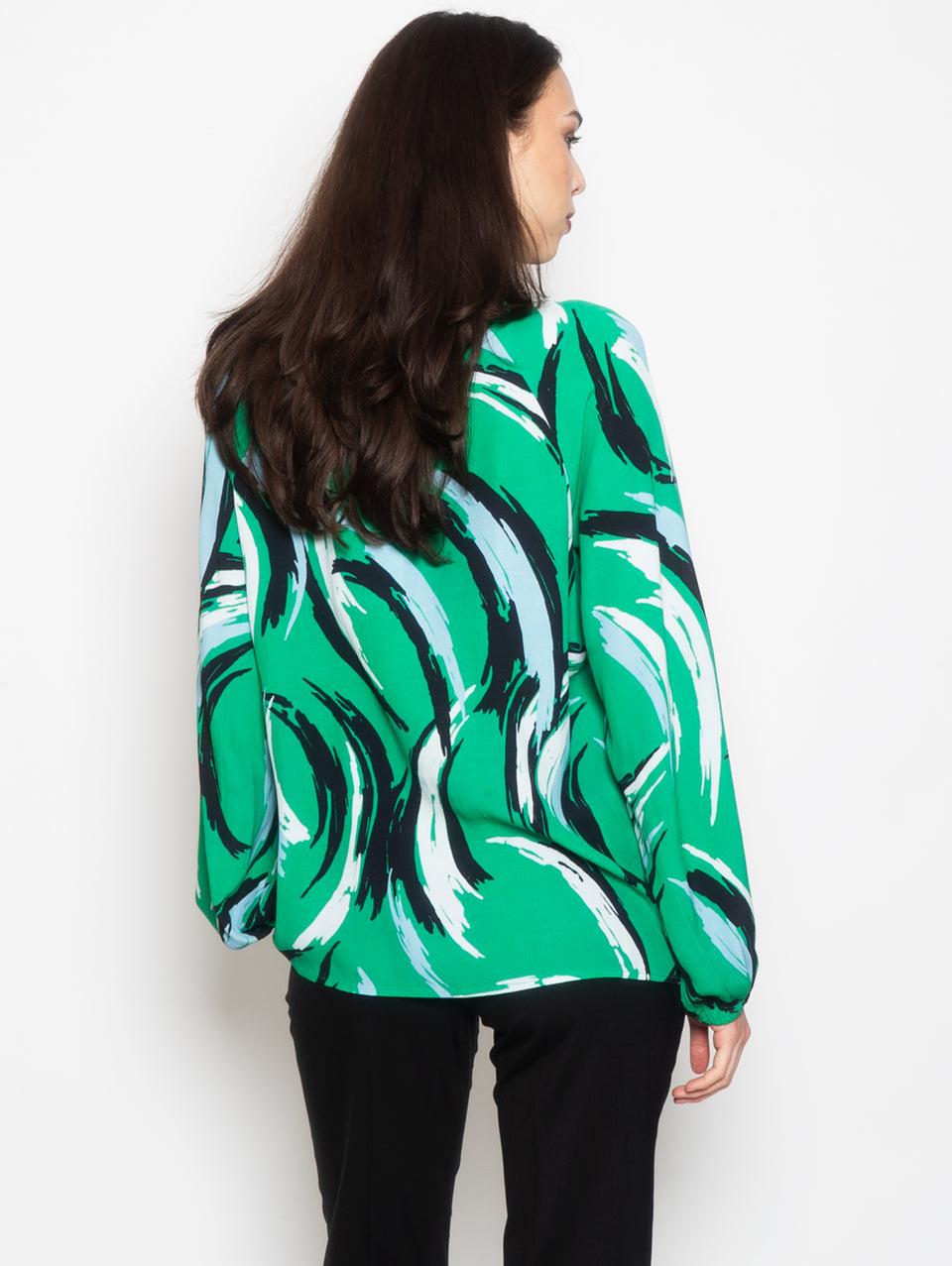 ESSENTIEL ANTWERP Blusa Stampata con Maniche a Palloncino Verde Promozione